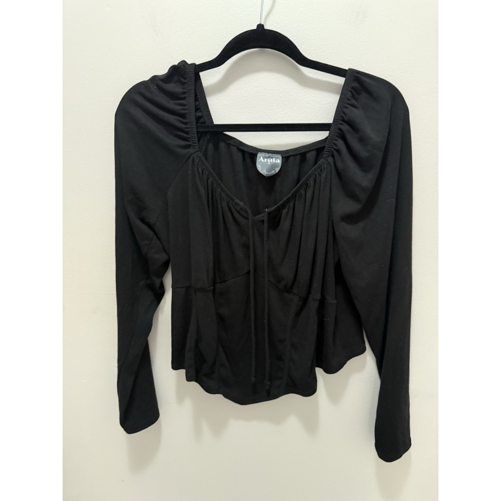 Arula Black milkmaid peasant long Sleeve Square Neck Top – Size X 0X rayon blend